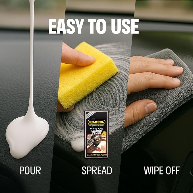 Waxpol Car interior polish | Leather High Shine Polish 125 ml for Car &amp; Bike Seats, Dashboard &amp; Leather Accessories